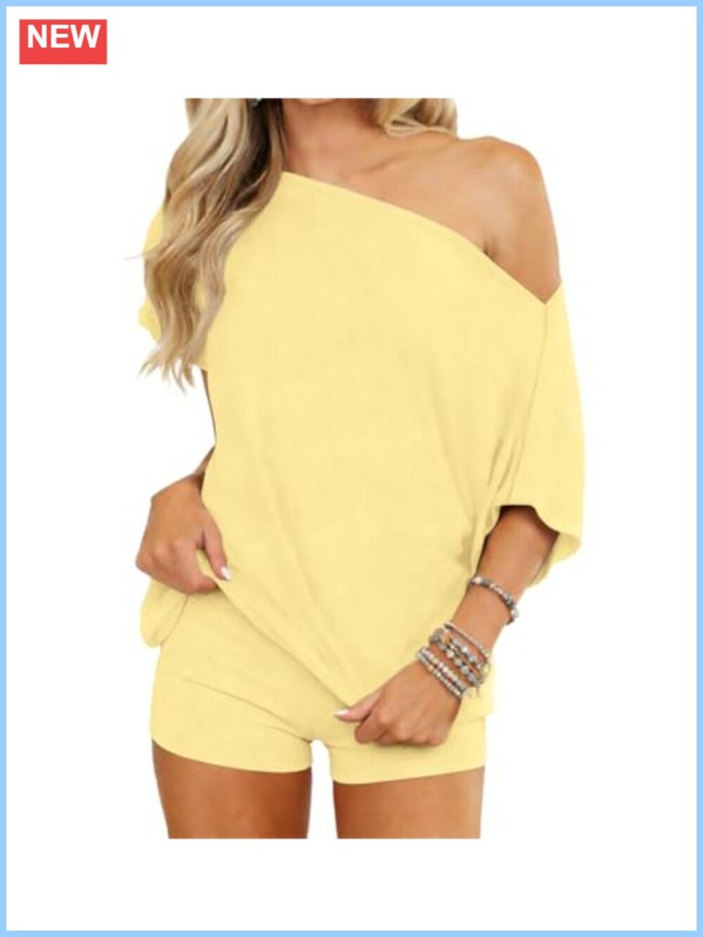 Off Shoulder Batwing Top Short Lounge Set 2-Piece Pajama Set